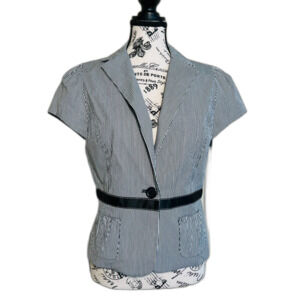 WHBM Black White Tailored Short Sleeved Blazer Size 6 Career Chic Preppy